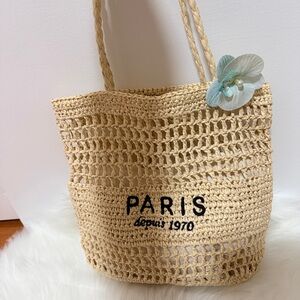 Handmade Beige Paris Crochet Tote Bag